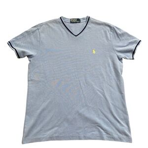 Vintage 90s Polo By Ralph Lauren Light Blue Striped V-neck Shirt M